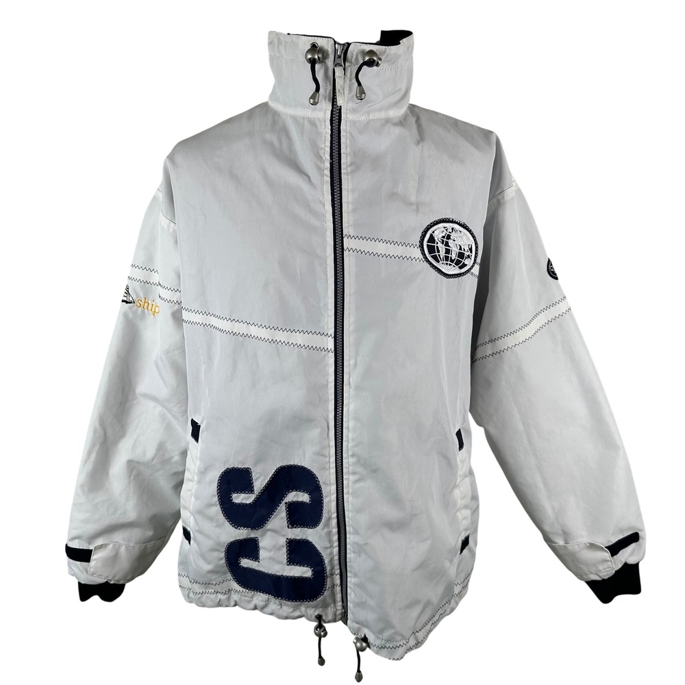 Vintage 90s Cutty Sark Quba Sails Sailing Jacket Mens L White Whiskey Promo